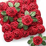Mocoosy 50Pcs Red Roses Artificial Flowers