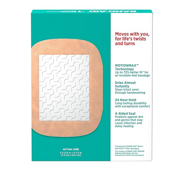 BAND-AID BRAND SKIN-FLEX ADHESIVE BANDAGES FOR FIRST AID AND WOUND CARE OF MINOR CUTS AND SCRAPES & BURNS, FLEXIBLE STERILE BANDAGES FOR FINGERS & KNEES, EXTRA LARGE, ALL ONE SIZE, 7 CT
