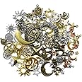 BEZANU Antique Charms, 100 PCS Alloy Moon Star Sun Hexagram Pendants for Jewelry Making, DIY Craft Supplies (Bulk)