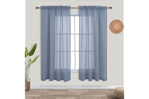 KOUFALL Nursery Curtains Baby Boys Room,Light Dusty Blue Sheer Classroom Curtains for Windows,63 Inch Length 2 Panel Set