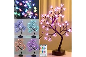 Pooqla RGB Cherry Blossom Tree Light with Remote 16 Color-Changing LED Artificial Flower Bonsai Tree, Pink Table Top Lamp Home Lit Tree Valentine's Day Christmas Decoration 36 LED, Brown Branch