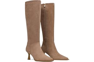 Goiphrri Knee High Boots for Women Elastic Wide Calf Kitten Heel Boots with Side Zipper Pointed Toe Stiletto Boot Shoes Trendy Dress Fall Boot for Women