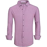 Alex Vando Mens Button Down Shirts Wrinkle Free 4-Way Stretch Print Business Casual Shirt