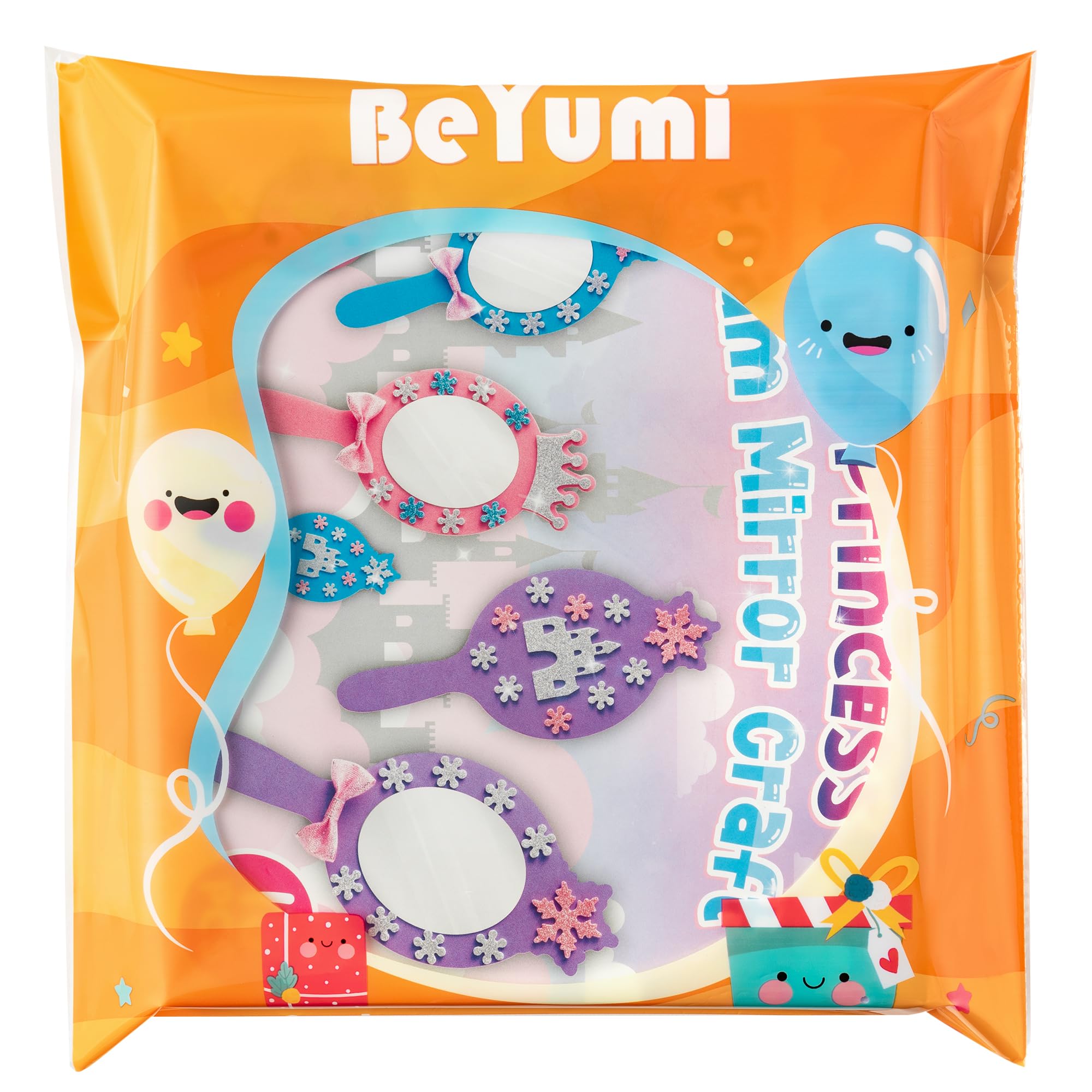 BeYumi Princess Foam Mirror Craft - 18 Pack DIY Decorate Your Own Princess Mirror Craft Kits for Kids Unbreakable Kids Mirrors for Girls Party Decoration Birthday Supplies Gift