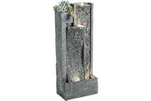 Outsunny 40" Outdoor Water Fountain with LED Lights and Planter, 3-Tier Modern Cascading Waterfall Feature with Pump, Resin F