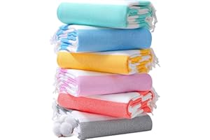 Genovega 6 Packs Oversized Stripe Turkish Beach Towel 74"x38" Thin Quick Dry Sand Free Pool Swim Towels Large XL Clearance Blanket Adult Travel Vacation Accessories Essentials Mulite Stripe