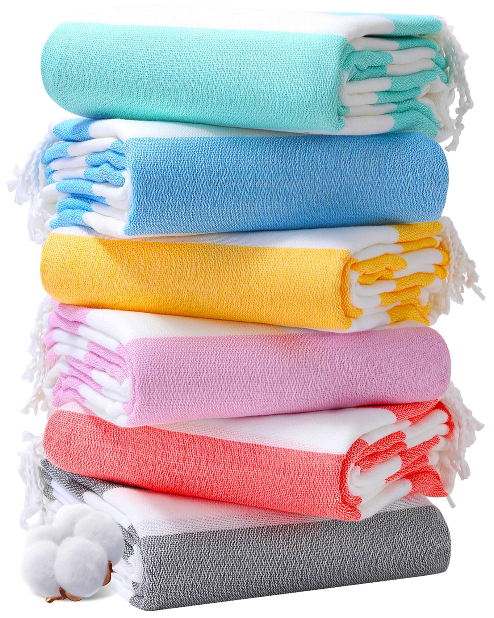 Photo 1 of Genovega 6 Packs Oversized Stripe Turkish Beach Towel 74"x38" Thin Quick Dry Sand Free Pool Swim Towels Large XL Clearance Blanket Adult Travel Vacation Accessories Essentials Mulite Stripe