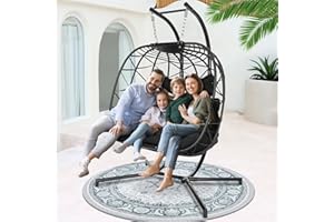 NICESOUL Oversized Egg Swing Chair with Stand, 2 Person Heavy Duty All-Weather Double Hanging Egg Chair, 700Lbs Sturdy Wide & Large Wicker Egg Seating for Bedroom, Backyard, Porch or Deck, Black