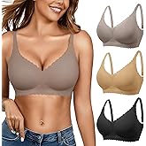 Seamless Jelly Bras for Women 3 Pack - Deep V Wireless Push Up No Wire Womens Bra Padded Comfort with Support for Gifts