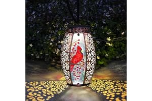 Cardinal Solar Lanterns Outdoor - Waterproof Hanging Outdoor Lantern Metal Garden Decor, Solar Lights for Table, Patio, Yard,