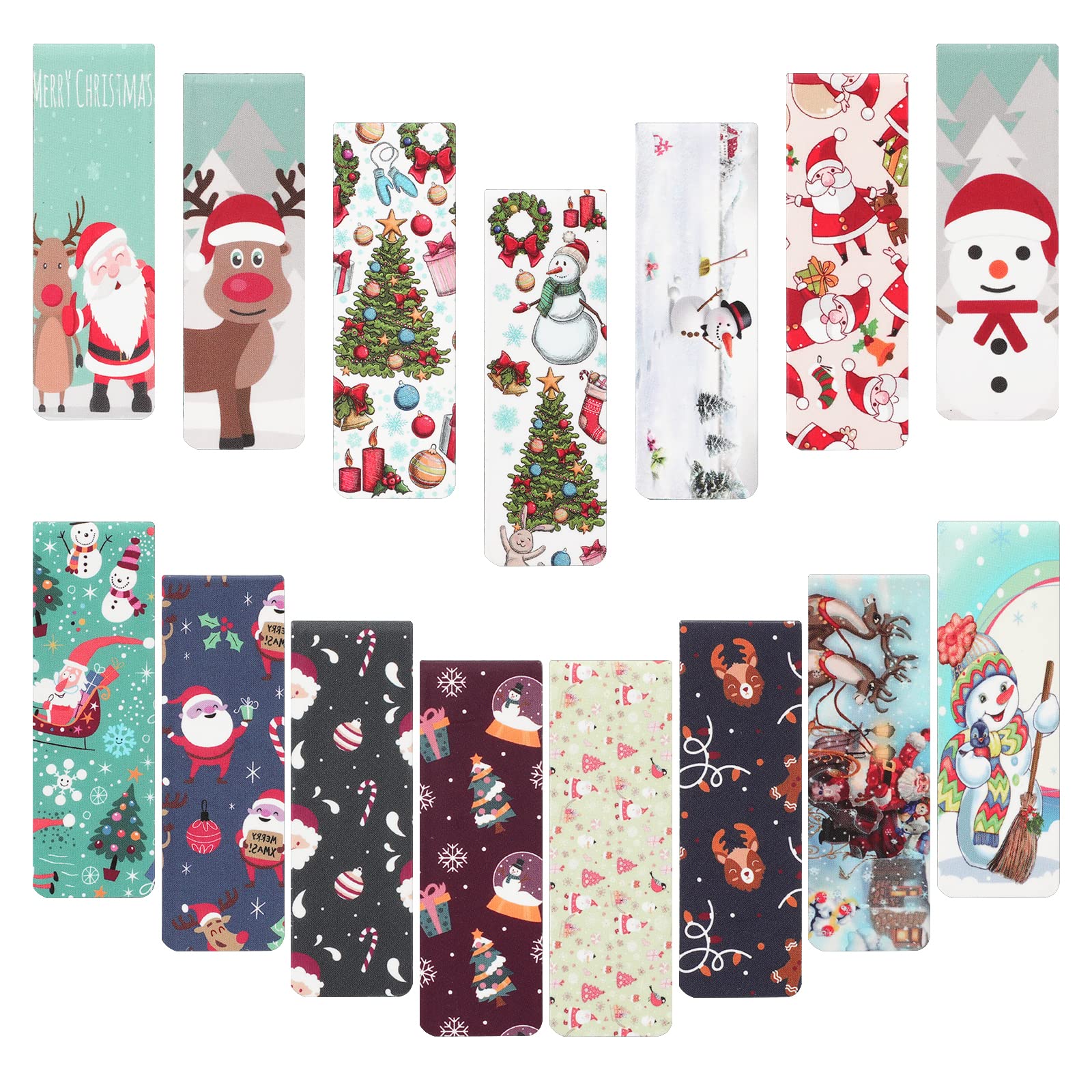 MWOOT Christmas Magnetic Bookmarks Bulk, Christmas Bookmarks for Kids Gifts, 30PCS Cute Santa Claus Snowman Elk Magnet Reading Book Marks, Page Clips, Book Markers in Students School Winter Holiday
