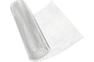 Modengzhe 40 x 13 inch Car Grill Mesh Sheet, Silver Colored Aluminum Alloy Multifunctional Grille Mesh Roll, 6 x 12 mm Rhombic-Shape Grids
