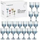 XUWAIDSGN 24 Pcs 7oz Plastic Vintage Wine Glasses Drinking Glasses Unbreakable Wedding Glassware Crystal Water Goblets Reusable Drinkware Vintage Champagne Flutes (24, Blue)