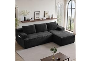 HOLYFIND 96''Sectional Couches for Living Room,Modern Modular Sectional Sofa,Upholstered Boneless Couch with Pockets,Comfy Cloud Couch with L Shaped Chaise (Black, 96''W Right Facing Chaise)