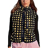 Colorful world Womens Checkered Sherpa Vest Fleece Jacket Lightweight Zip Up Sleeveless Crochet Plaid Gilet with Pocket