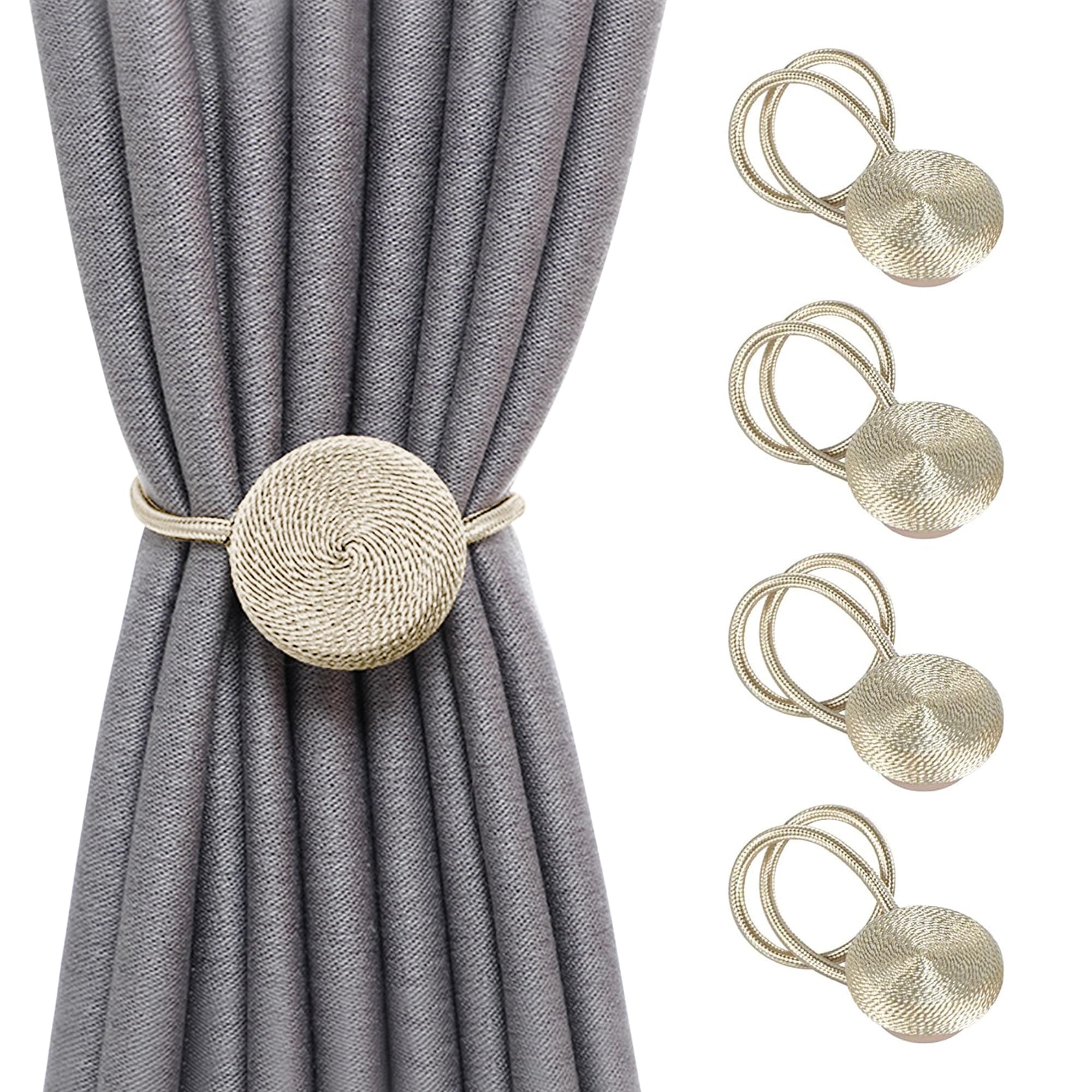 SPDYCESS 4 Pack Magnetic Curtain Tie Backs, Curtain Rope Holdbacks Tie Band Woven Curtain Buckle Modern Simple Style Holdbacks for Home Office Hotel Window Decoration