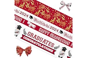 ABTOLS 4 Rolls 20 Yard Graduation Ribbon Graduation Hat Star Printed Grosgrain Ribbons White Red Gnomes Ribbons Class of 2024 Gift Wrapping Congratulations You Did It Ribbon for Graduation Party Favors Decor