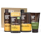 Every Man Jack Bath and Body Shower Gift Set for Men, Amber Sandalwood | Hydrating Body Wash, 2-in-1 Shampoo Conditioner, Aluminum-Free Deodorant, Face Wash, Clean Ingredients, Full Routine in a Box