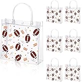 Pineraap 24Pcs Football Clear PVC Gift Bags with Handle, 7.9×7.9×3.1In - Reusable Football Snack Bags for Team Kids Fans Coach, Rugby Goodie Bag for Sports Birthday Party Favor, Games Day Team Snack