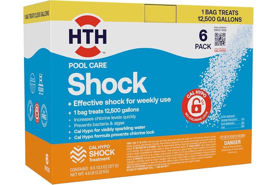 HTH 52030B Swimming Pool Care Shock, Swimming Pool Chlorinator Boosts Chlorine Levels, Cal Hypo Formula, 13.3oz (Pack of 6)