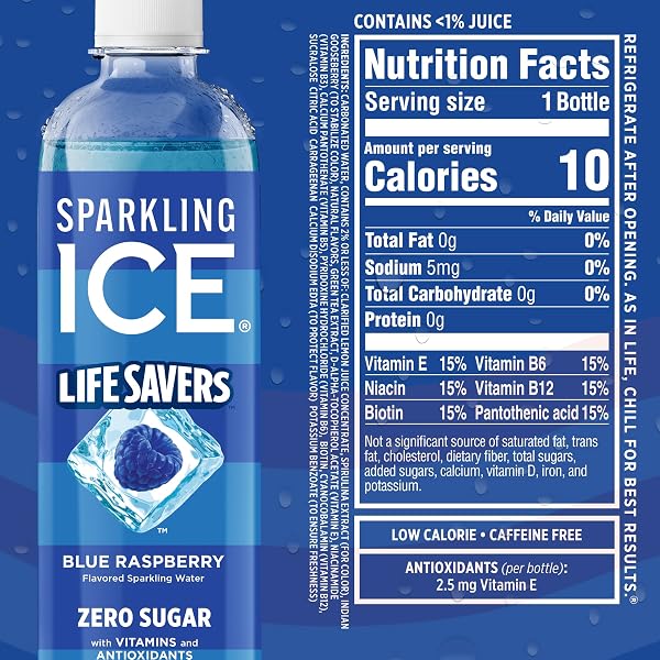 SPARKLING ICE® LIFE SAVERS™ RED, WHITE AND BLUE VARIETY PACK, ZERO SUGAR FLAVORED SPARKLING WATER, WITH VITAMINS AND ANTIOXIDANTS, LOW CALORIE BEVERAGE, 17 FL OZ BOTTLES (PACK OF 12)