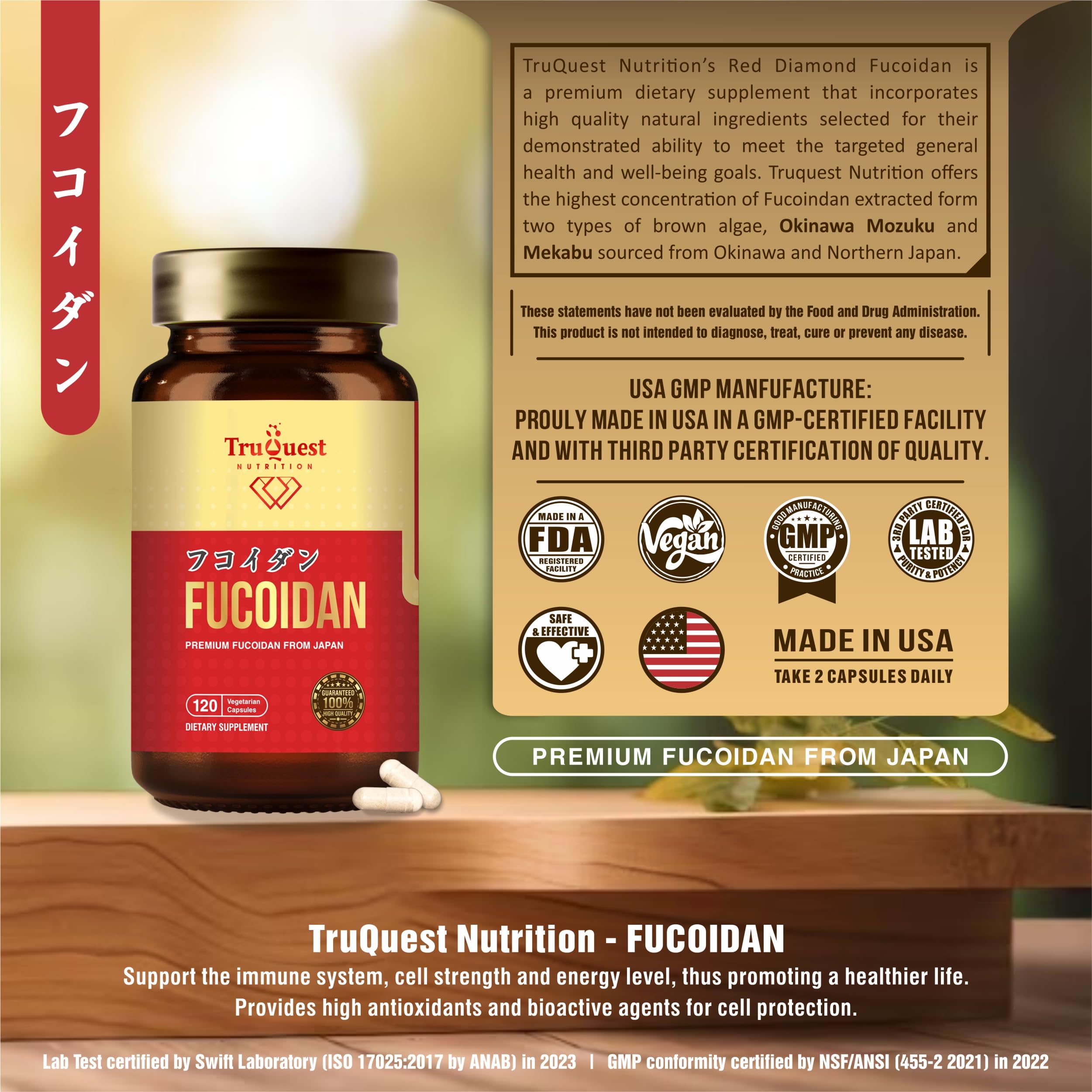 TruQuest Nutrition Premium Fucoidan Extract Immunity Supplement with Two Types of Highest Purity Algae Mozuku and Mekabu 120 Vegetable Capsules - for Optimal Health and Immunity