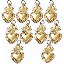 6 Breloques Cœur Sacré En Laiton Plaqué Or 16 Carats Avec Oxyde De Zirconium - 2 Styles (cœur épée Et Sacré-Cœur)