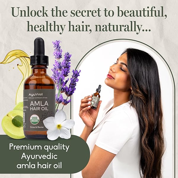 AYUWELL AYURVEDIC HAIR OIL, POTENT & LIGHTWEIGHT AMLA INDIAN HAIR GROWTH OIL — USDA & ALL HAIRS TYPES — FOR NOURISHING SCALP W/NON-GMO BHRINGRAJ, BRAHMI, & LAVENDAR FOR GROWTH + BALANCED HEALTH, 2 OZ