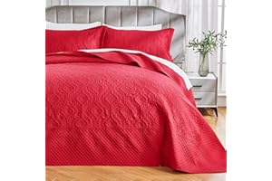 Qucover Burgundy Oversized King Bedspread,Warm and Cozy Quilt Batting, Microfiber Polyester Oversized Cal King Quilts 128x120, 3 Piece Oversized King Quilts for Bed