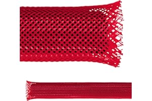 Electriduct 1/2" PET Expandable Braid Sleeving Flame Retardant Flexible Wire Mesh for Cord Management and Cable Protection - 25 Feet - Red