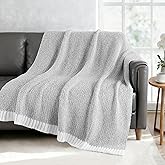 Exclusivo Mezcla Knit Throw Blanket, Ultra Soft and Warm Reversible Woven Blankets, Cozy Snuggly Throw for Couch Bed and Home Decor, Heather Grey, 50"x60"