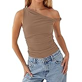 Ythomm Women One Shoulder Ruched Crop Tank Tops Casual Off The Shoulder Twist Strap Summer Tanks Tops Going Out Crop Shirts
