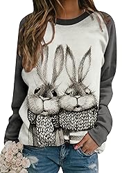 YMING Womens Easter Day Bunnies Printed Sweatshirt