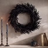 Thiccywoov 20 in Halloween Black Wreath Artificial Norfolk Pine Front Door | Black Faux Door Wreath, Realistic Touch Branches, for Halloween Front Door Wall Window, Gothic Spooky Home Party Decor