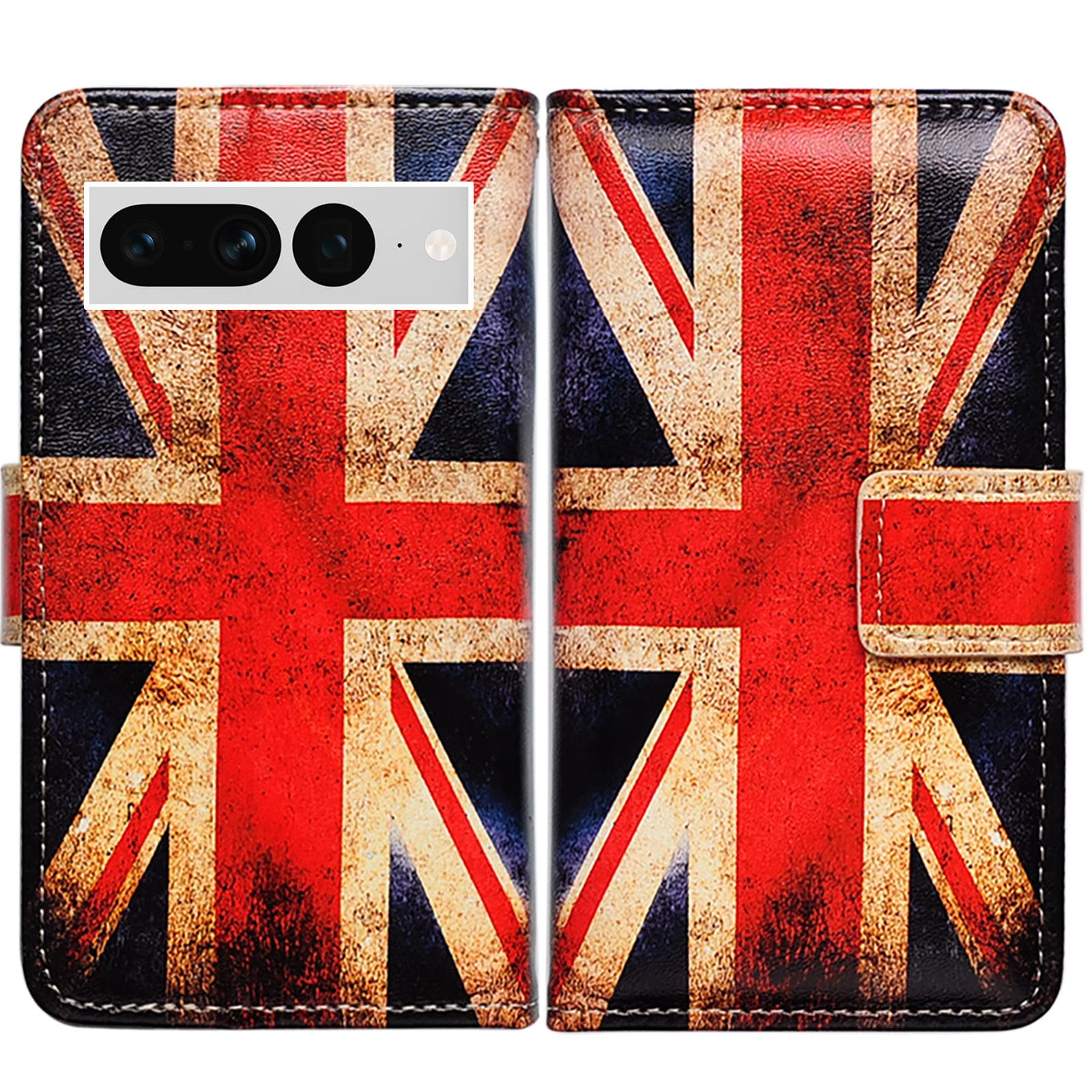 Bcov Pixel 7 Pro Case, Retro Union Jack Flag Leather Flip Phone Case Wallet Cover with Card Slot Holder Kickstand For Google Pixel 7 Pro