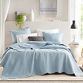 Madison Park King Quilt Set Damask Coverlet Set for King Size Bed, Cottage Oversized Quilt Set, Scallop Edge, All Season, Pre-Washed Cotton-Filled King Size Quilt, Tuscany, King/Cal King Blue 3 Piece