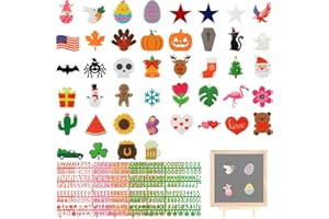 W1cwey 44pcs Seasonal Icons and 900pcs Letters for Letter Board, 5 Sheet of Characters Plastic Letter Set, Cute Message Changeable Board Decoration, Including Number Symbol Letter (Board Not Included)