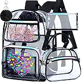 AGSDON Clear Backpack, Heavy Duty Transparent Bookbag, See Through PVC Backpacks for Women Men