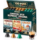 ARTUZZI 120ct Espresso Pods for Nespresso Original Machines I Variety Pack | Compatible with Nespresso Original Machines, 3 Coffee Blends Italian Espresso, Lungo &amp; Ristretto, Aluminum Capsules