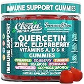 Clean Quercetin Elderberry Immune Support Gummies | Zinc Vitamin K2 D3 A Bromelain Goji Berry Turmeric Sea Moss Echinacea Astragalus Selenium Olive Leaf Immunity Supplement Gummy Vitamins