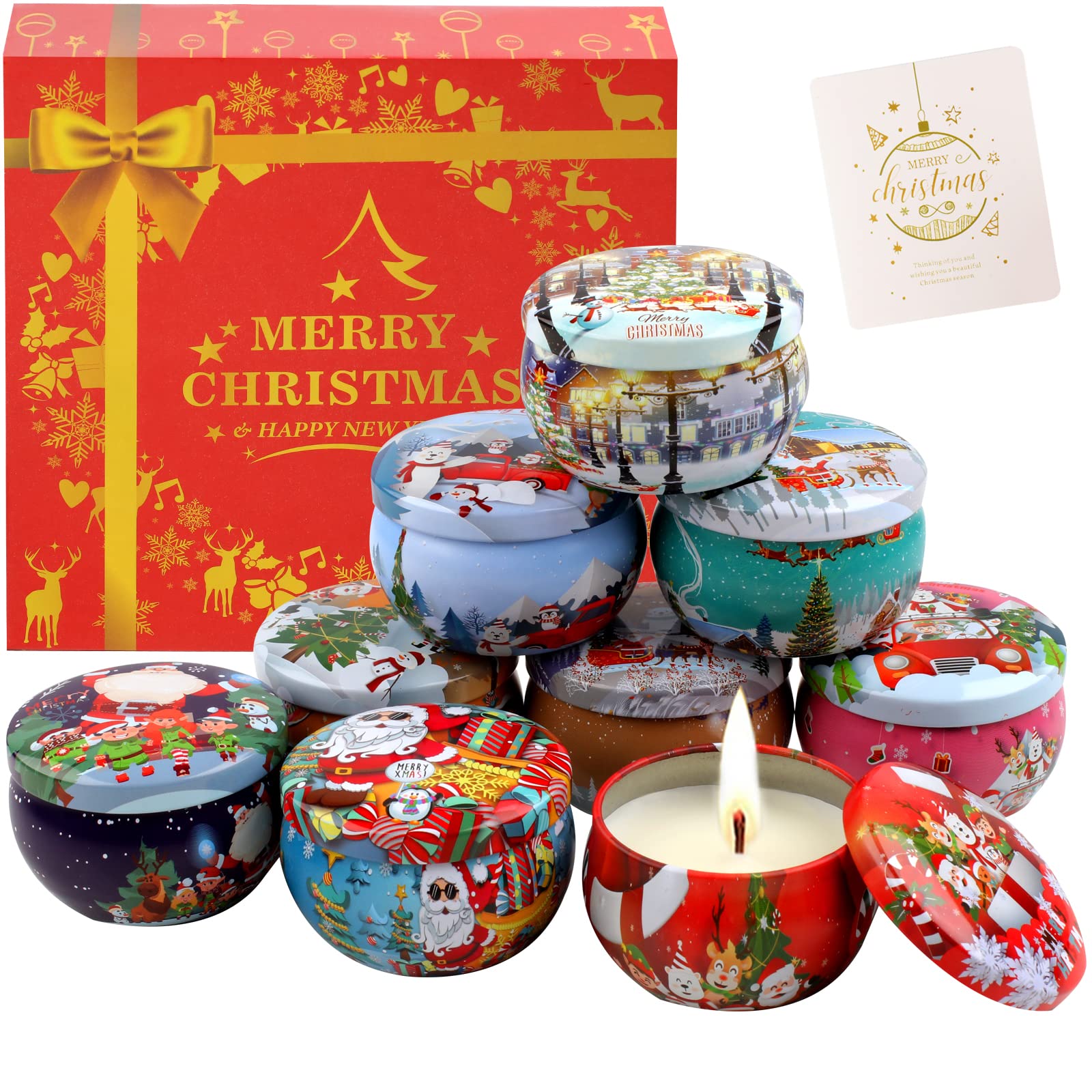 TEPENAR Christmas Scented Candles Set for Women | 9 Pack 2.5 Oz Aromatherapy Candles Gift Set for Anxiety and Stress, Natural Soy Wax Portable Candles for Xmas,Birthday,Thanksgiving,Mother's Day