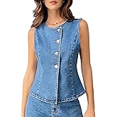 POTILI Womens Denim Vest Tops Sleeveless Jean Vest Button Down Denim Tank Tops Casual Waistcoat