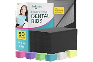 Pruvade Dental Bibs - 50 Pack Adult Disposable Bibs 3-Ply for Dentist, Eating, Tattooing - 13" x 18" Waterproof Medical Sheets for Piercing, Tattoo Table Station, Nail Techs, Patient Hygiene - Black