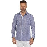 Mojito Men's Cotton Blend Guayabera Chacabana Shirt Long Sleeve with Accent Trim