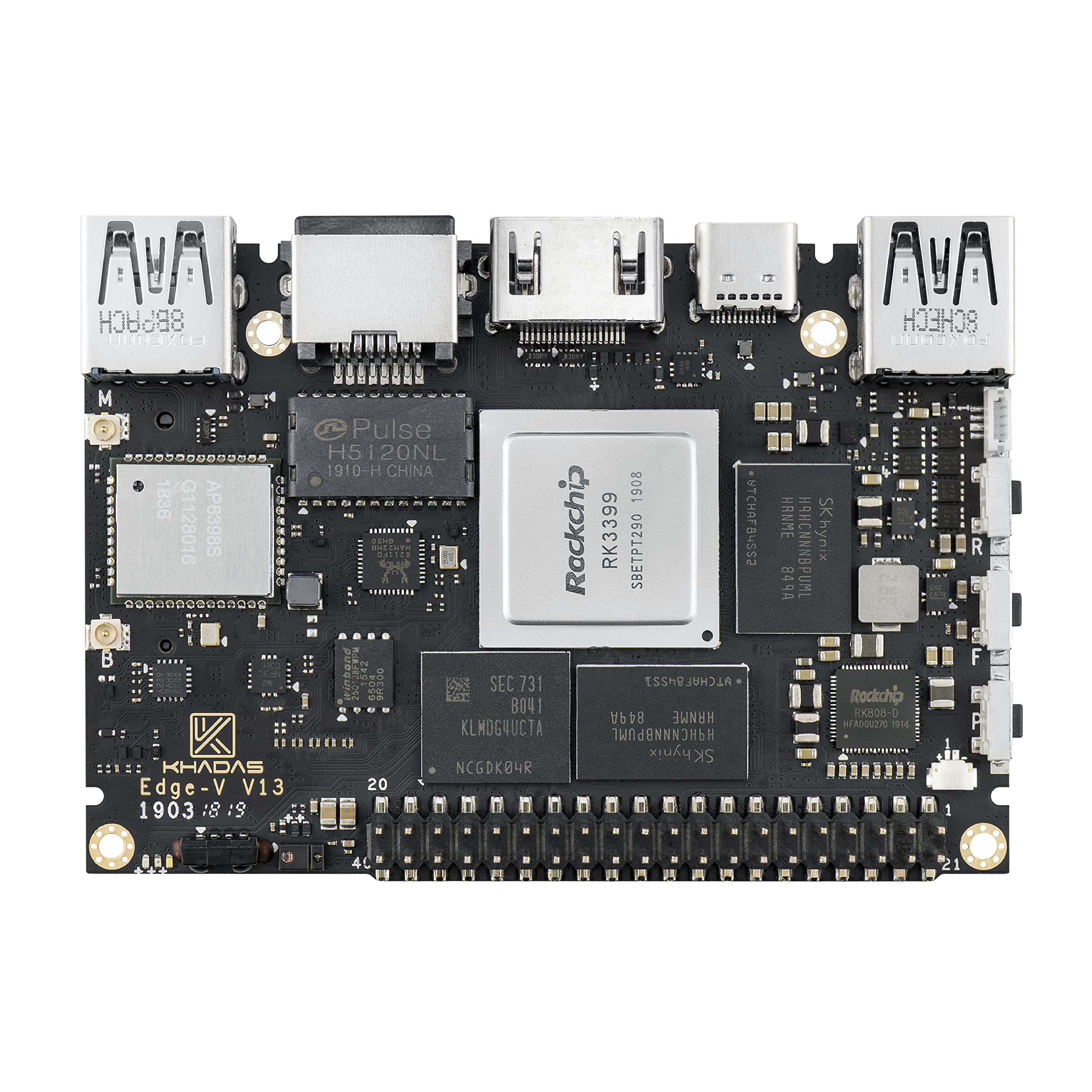 Khadas Edge V Max Rockchip RK3399 Single Board Computer, Mini Portable Computer ARM Mali-T860MP4 GPU,8bit STM8S003 with Programmable EEPROM (4+128GB)