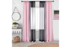 DECOVSUN Black and Pink Sheer Curtains Reversible Sunshine Sheer Curtains for Bedroom Girls Room Decor Rod Pocket 2 Tone Ombre Sheer Curtains for Basement Wedding Background 2 Panels 52X72