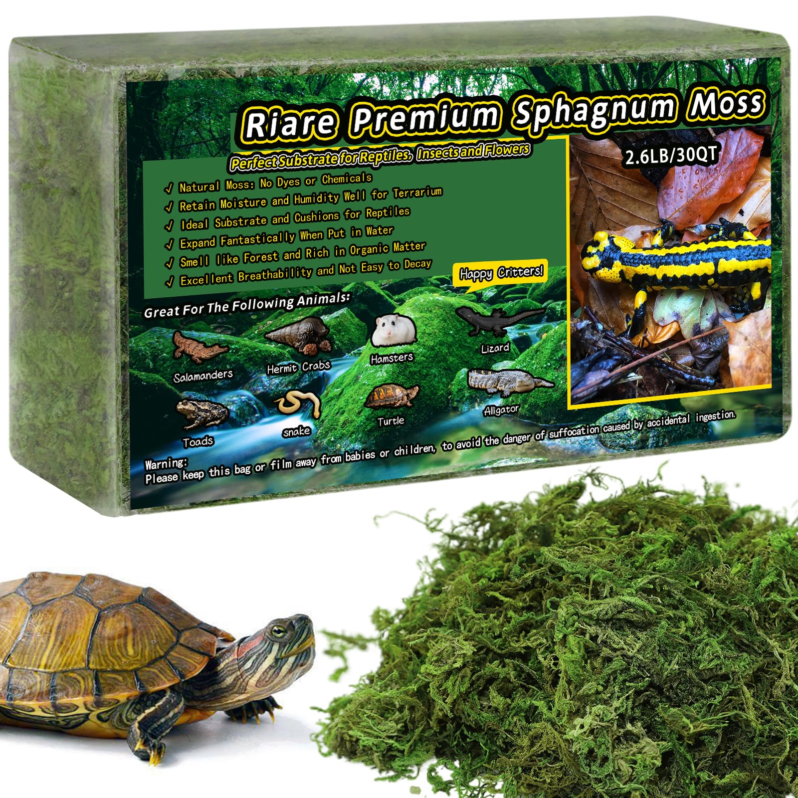 Riare 1.2kg Natural Sphagnum Moss for Reptile,Forest Moss Reptile Substrate for Reptiles & Amphibians Snakes, Gecko, Turtles, Frogs, Leopard