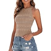 ZAFUL Womens Summer Halter Tops Striped Y2K Sleeveless Racerback Slim Fitted Stretchy Knit Cami Tank Tops