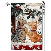 Jauageon Hello Winter Cute Cat Garden Flag Winter Wishes Snow Garden Flag Holly Berry Vertical Double Sided Rustic Farmland Burlap Yard Lawn Outdoor Decor 12.5x18"
