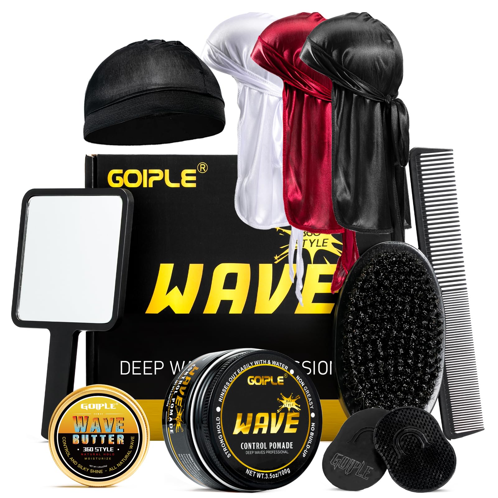 Men's Wave Ointment Strong Hold Easy Wash 360 Wave Training Hair Cream, Waves Grease for Men Promotes Overlapping Waves, Hydration and Silky Shine